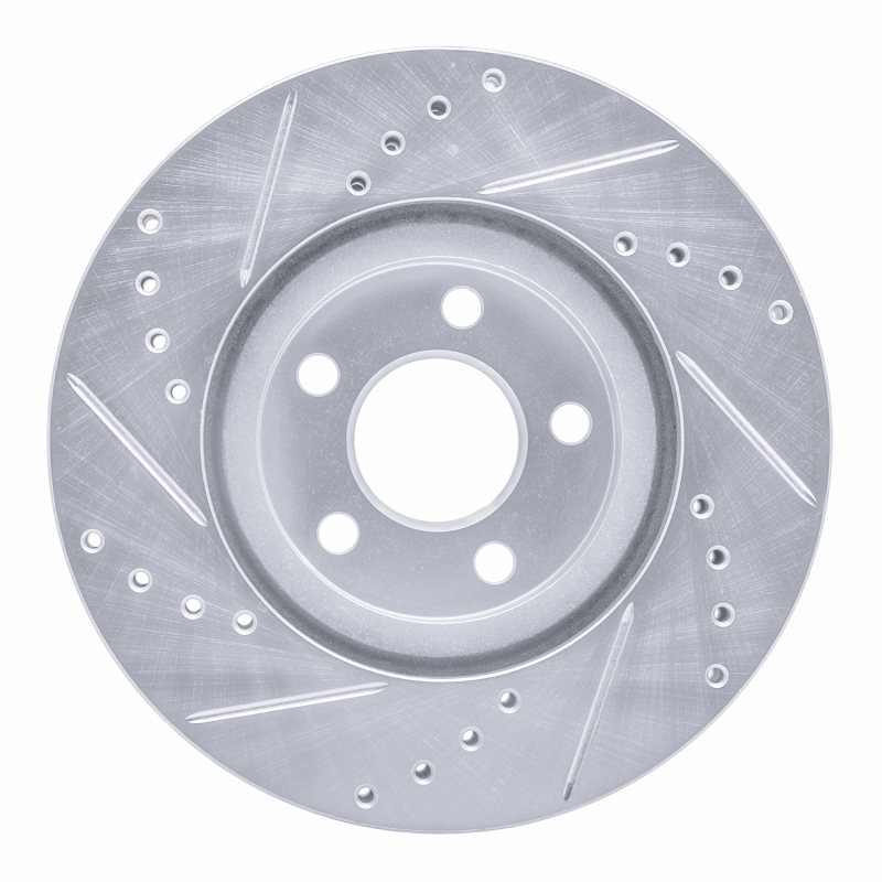 Chrysler PT Cruiser Brake Rotor (1) - Front Right - R1 Concepts - Drilled & Slotted - Silver - `03-`09